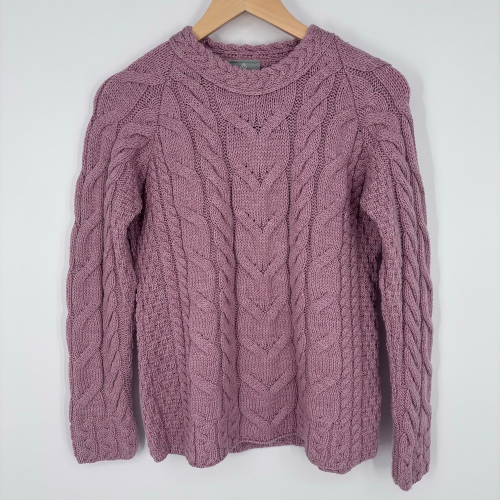Aran Woollen Mills Super Soft Merino Wool Cable Knit Sweater Womens Medium Pink